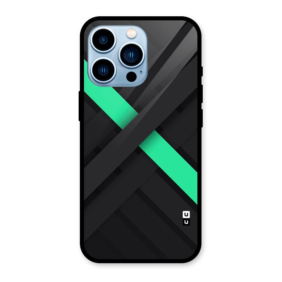 Green Stripe Diagonal Glass Back Case for iPhone 13 Pro