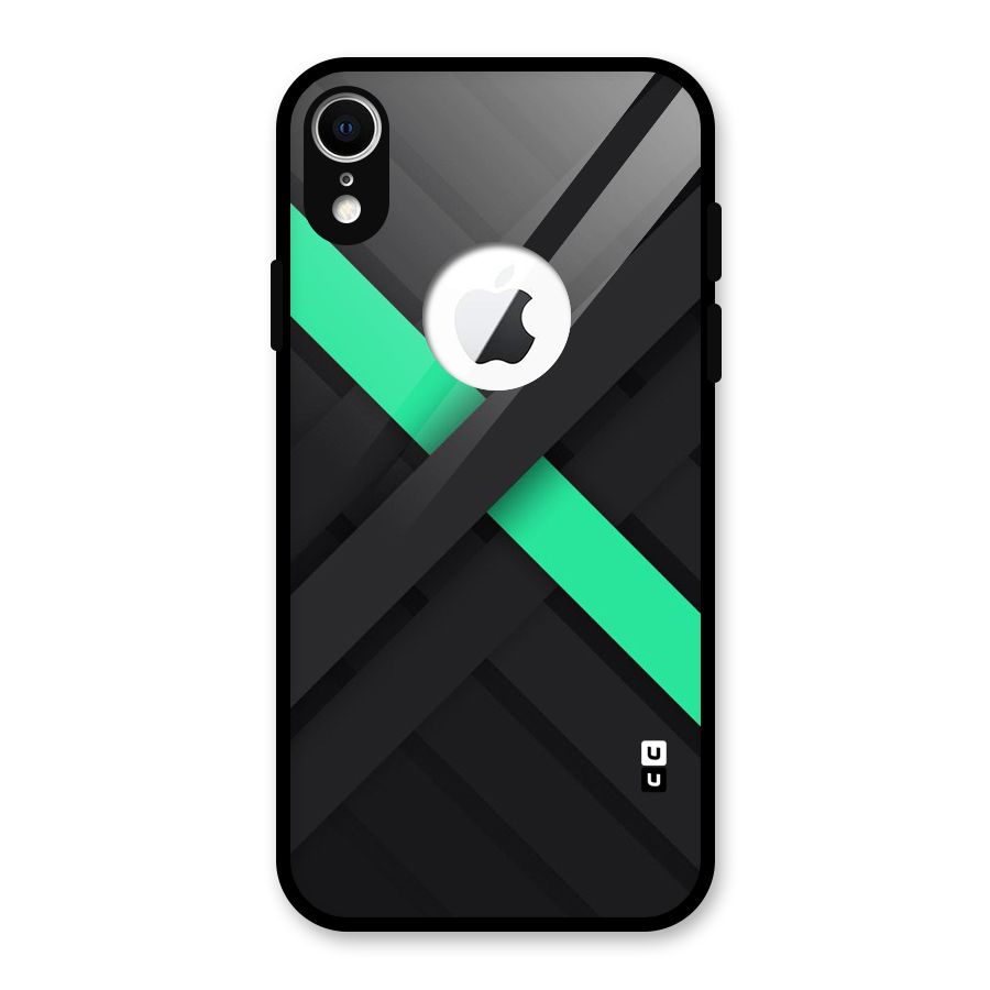 Green Stripe Diagonal Glass Back Case for iPhone XR Logo Cut