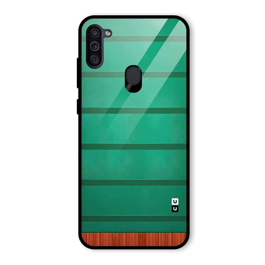 Green Wood Stripes Glass Back Case for Galaxy M11