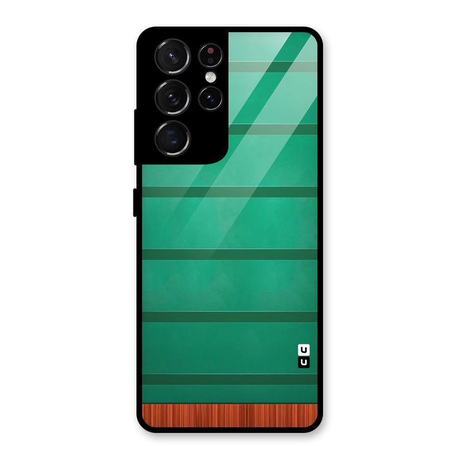 Green Wood Stripes Glass Back Case for Galaxy S21 Ultra 5G