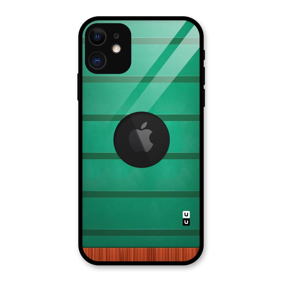 Green Wood Stripes Glass Back Case for iPhone 11 Logo Cut