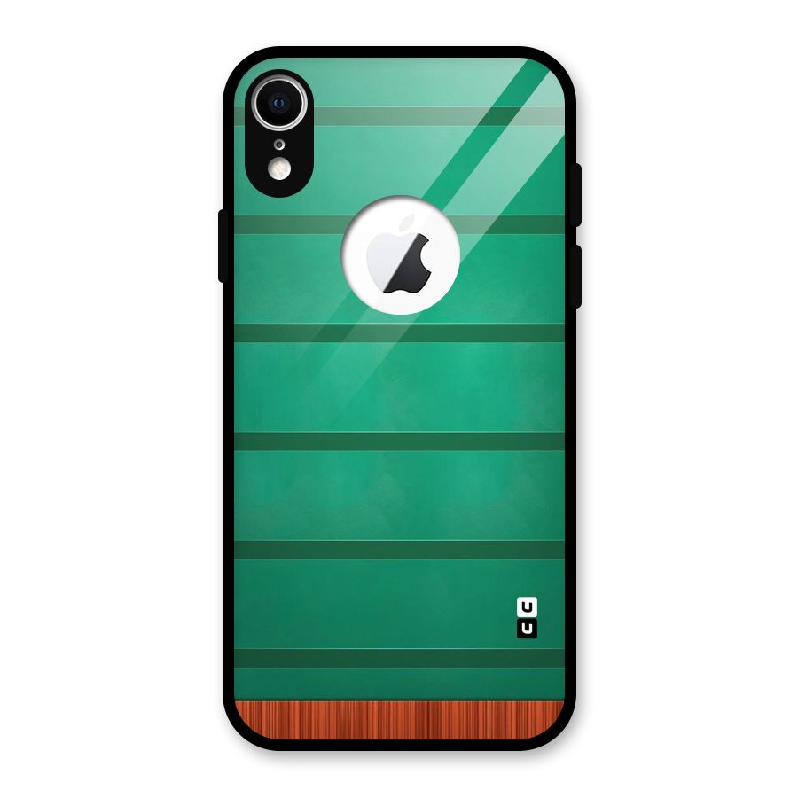 Green Wood Stripes Glass Back Case for iPhone XR Logo Cut