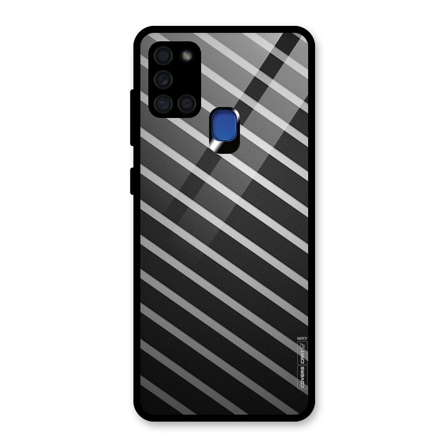 Grey And Black Stripes Glass Back Case for Galaxy A21s