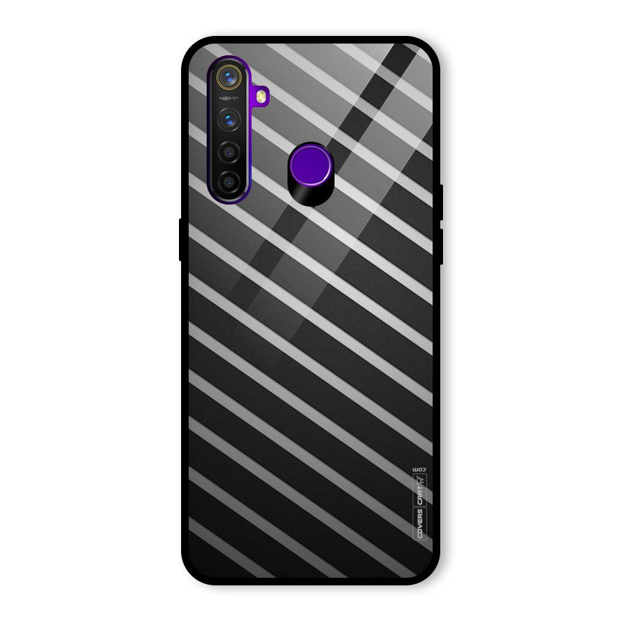 Grey And Black Stripes Glass Back Case for Realme 5 Pro