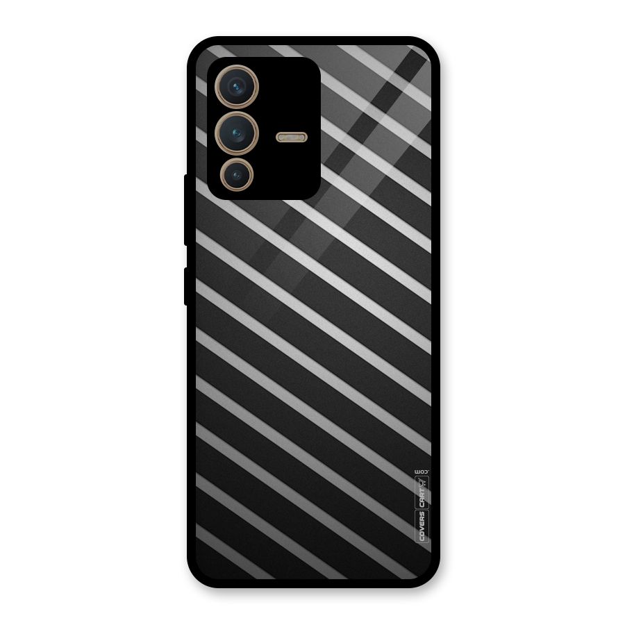 Grey And Black Stripes Glass Back Case for Vivo V23 5G