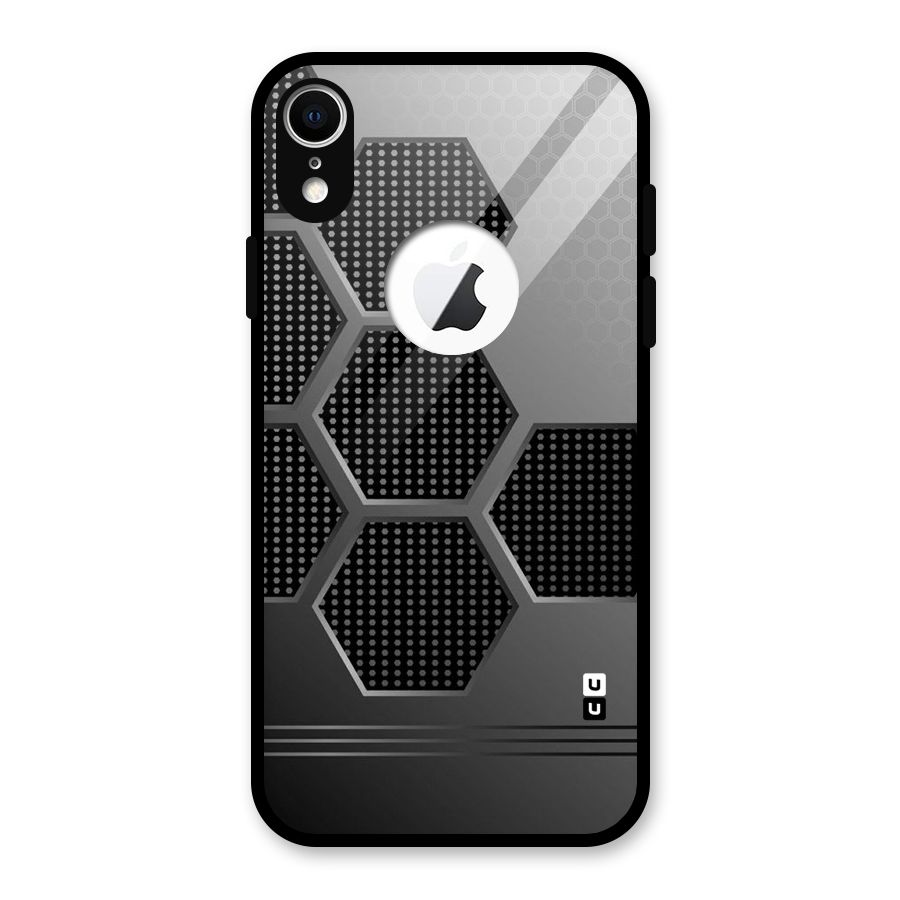 Grey Black Hexa Glass Back Case for iPhone XR Logo Cut