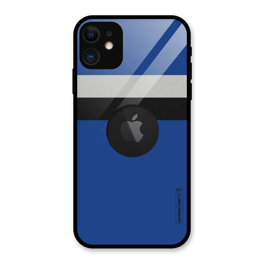 Grey Black Strips Glass Back Case for iPhone 11 Logo Cut