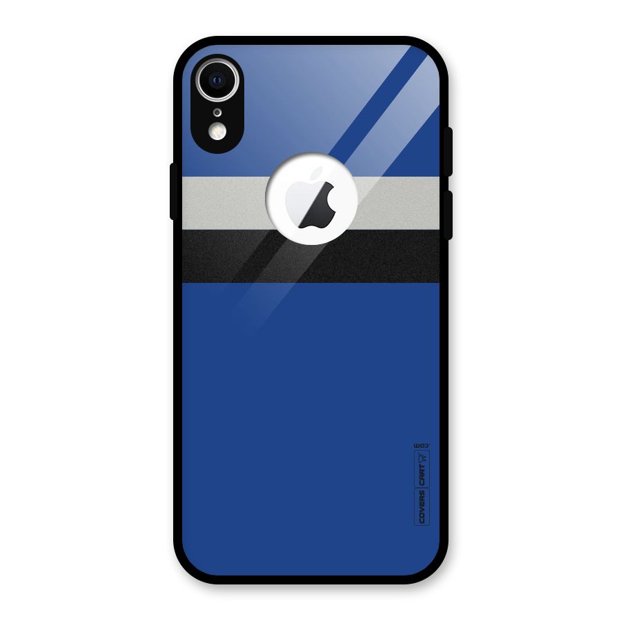 Grey Black Strips Glass Back Case for iPhone XR Logo Cut