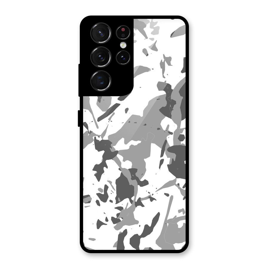 Grey Camouflage Army Glass Back Case for Galaxy S21 Ultra 5G