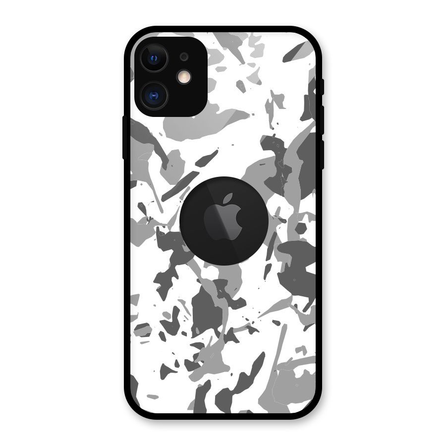 Grey Camouflage Army Glass Back Case for iPhone 11 Logo Cut