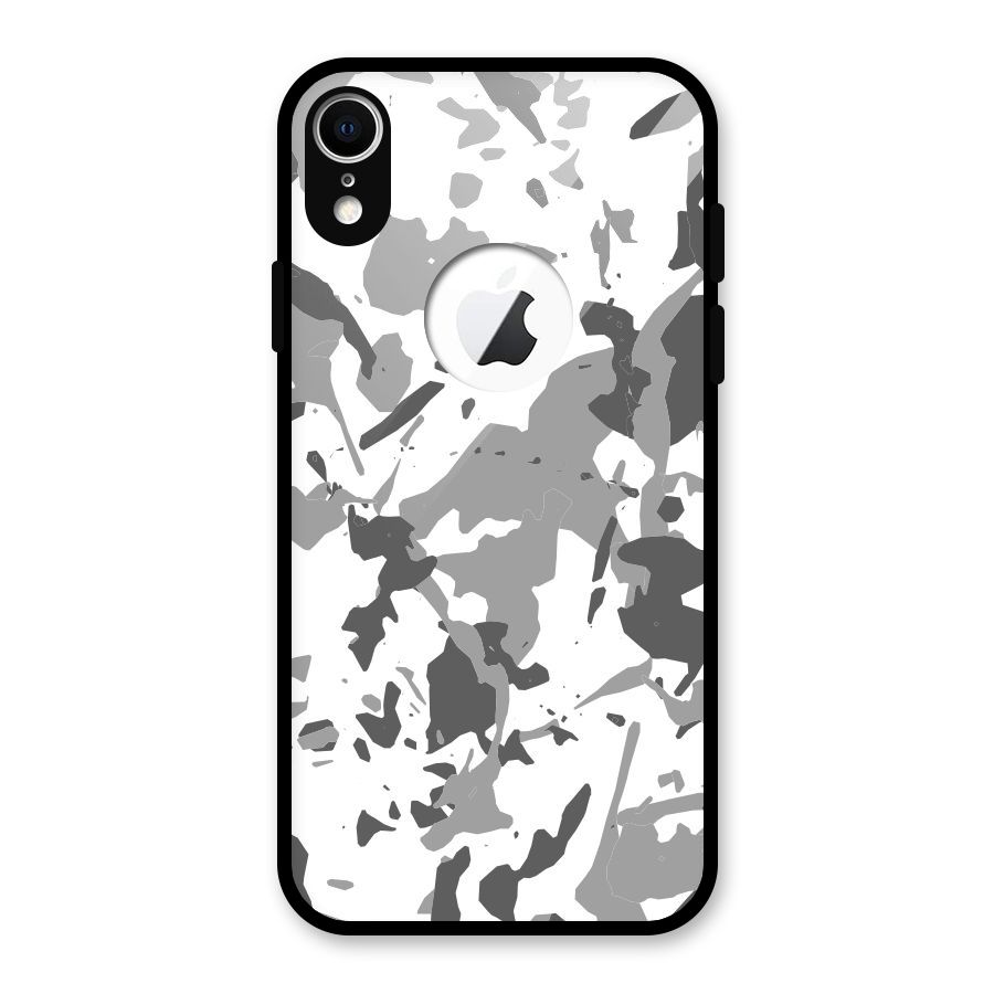 Grey Camouflage Army Glass Back Case for iPhone XR Logo Cut