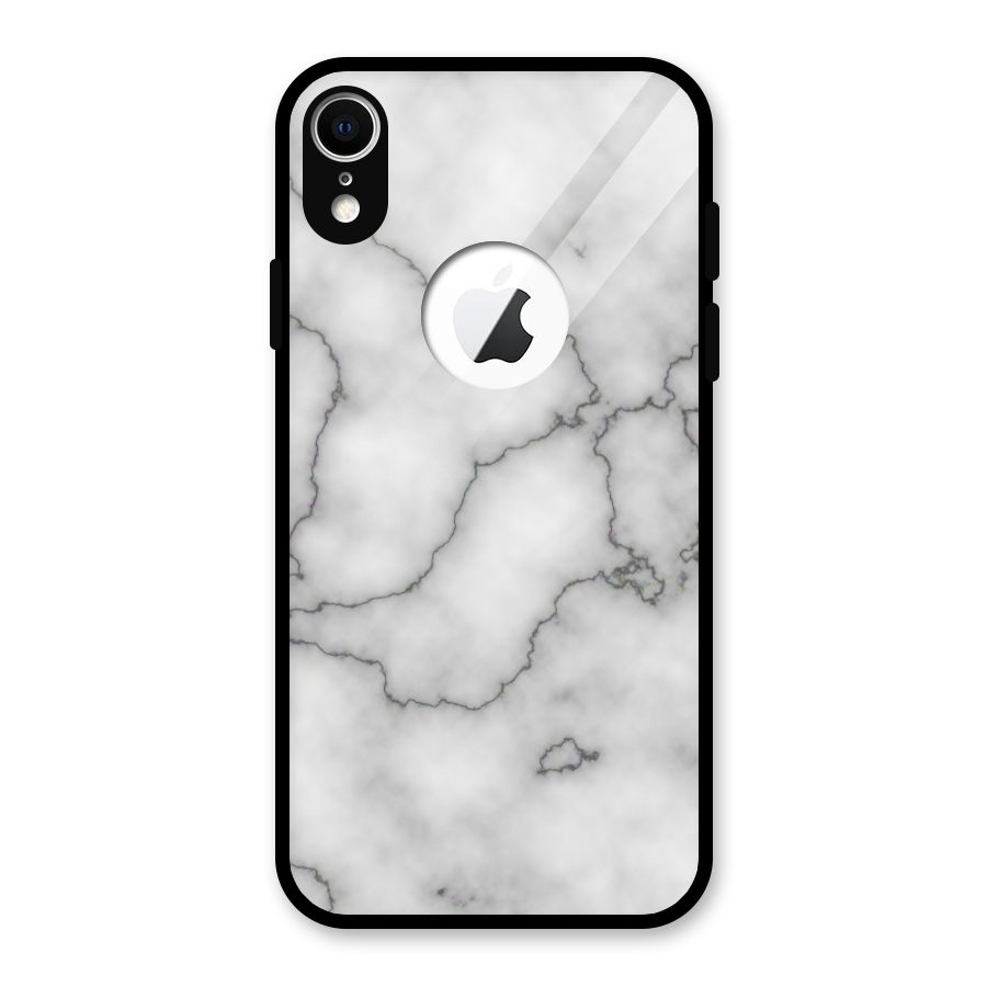 Grey Marble Glass Back Case for iPhone XR Logo Cut