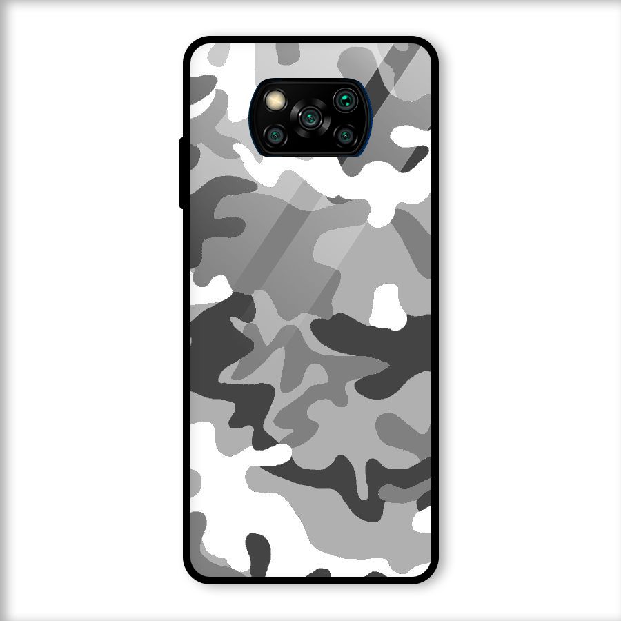Grey Military Glass Back Case for Poco X3
