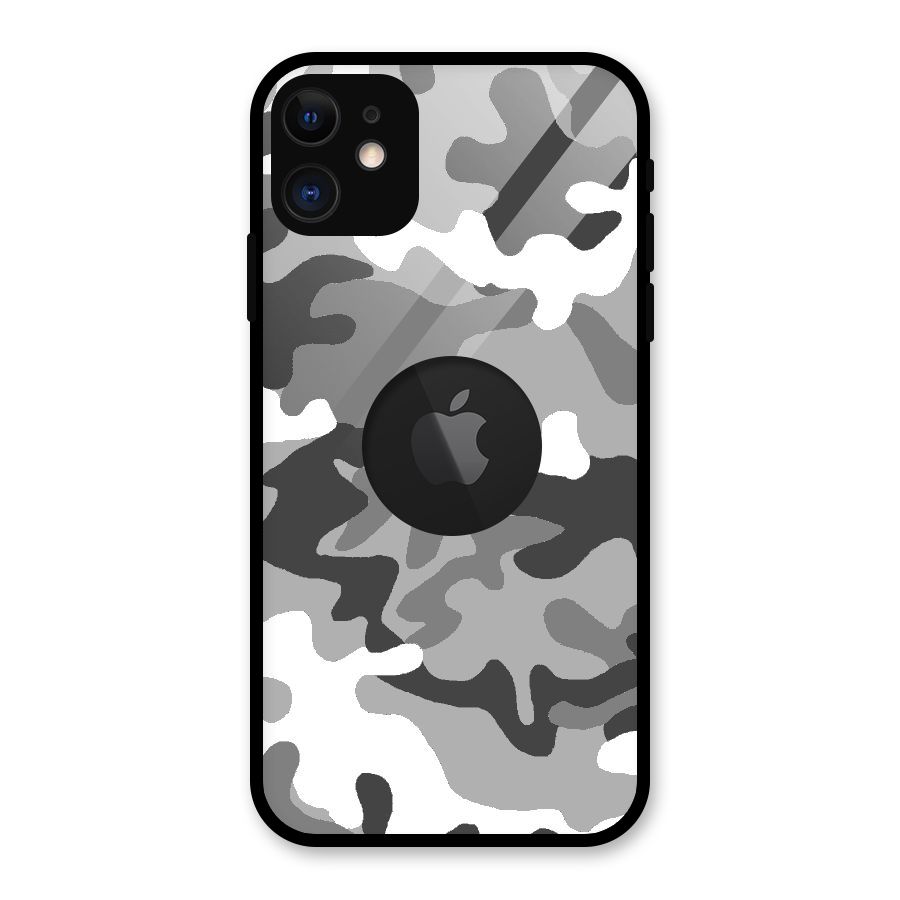 Grey Military Glass Back Case for iPhone 11 Logo Cut