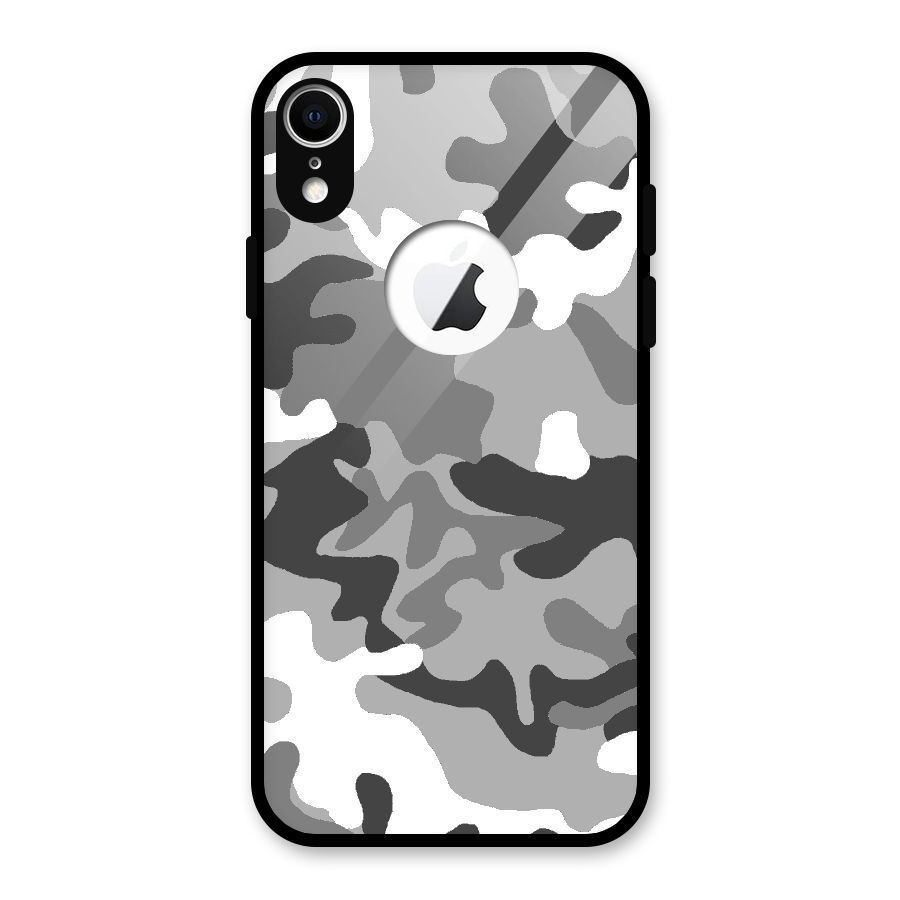 Grey Military Glass Back Case for iPhone XR Logo Cut