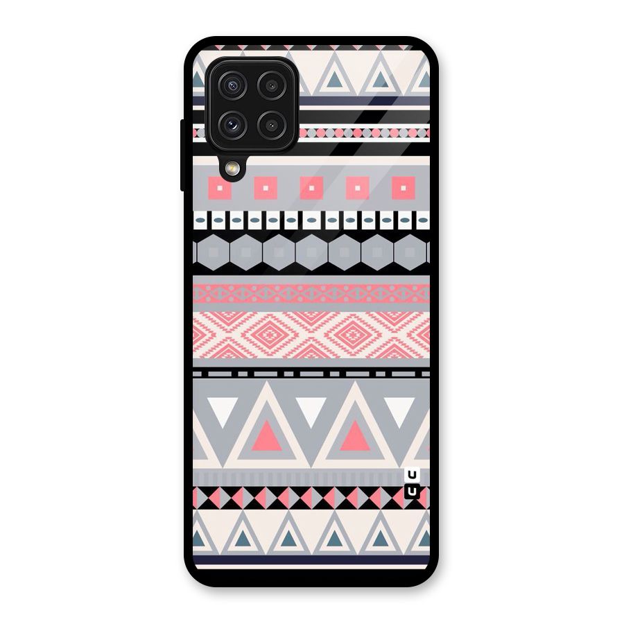 Grey Pink Pattern Glass Back Case for Galaxy A22 4G
