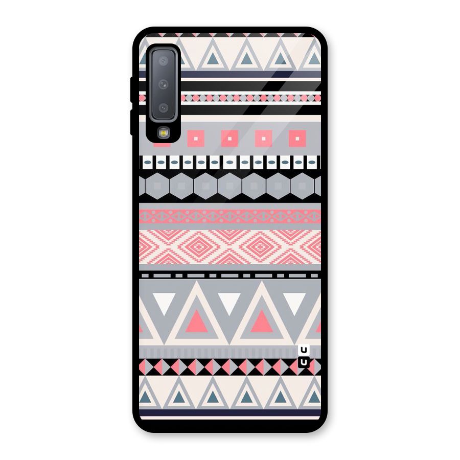 Grey Pink Pattern Glass Back Case for Galaxy A7 (2018)