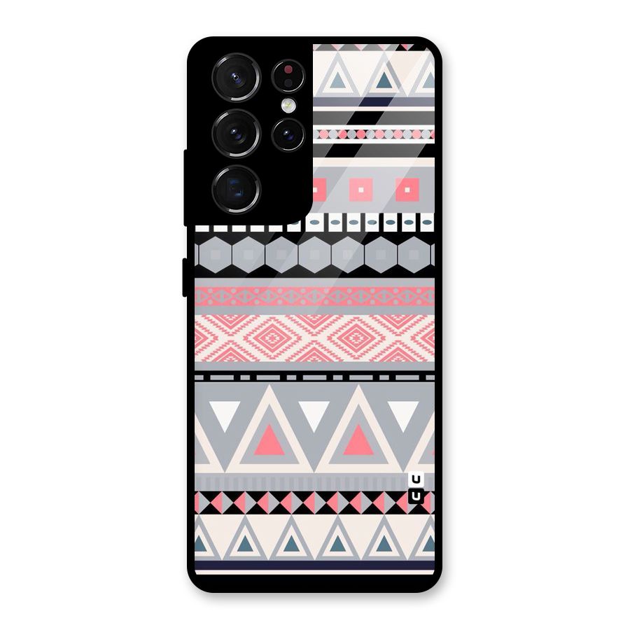 Grey Pink Pattern Glass Back Case for Galaxy S21 Ultra 5G