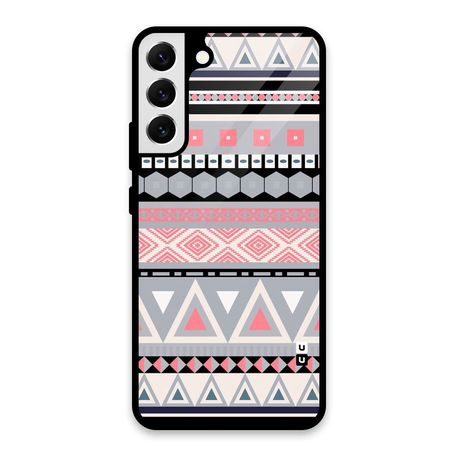 Grey Pink Pattern Glass Back Case for Galaxy S22 Plus 5G