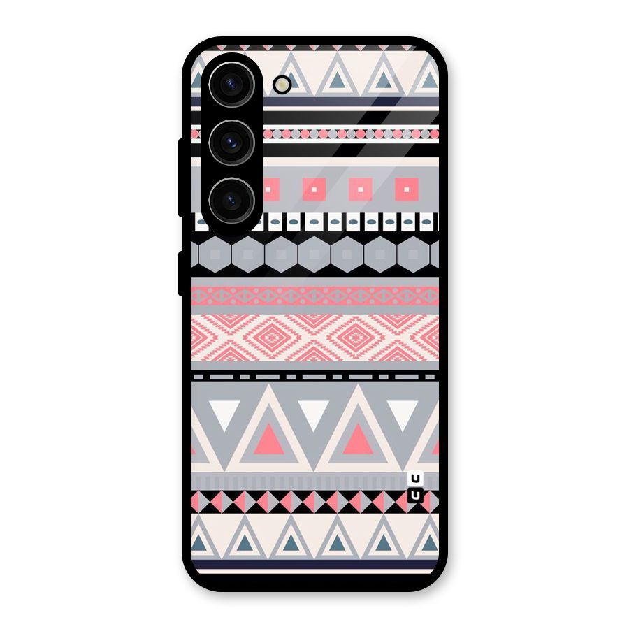 Grey Pink Pattern Glass Back Case for Galaxy S23