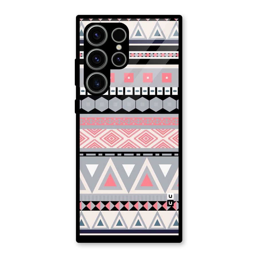 Grey Pink Pattern Glass Back Case for Galaxy S23 Ultra