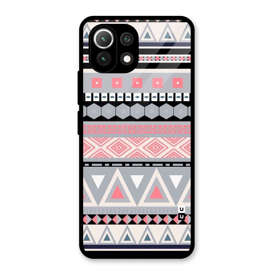 Grey Pink Pattern Glass Back Case for Mi 11 Lite NE 5G