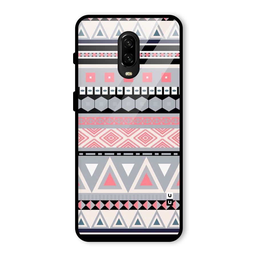 Grey Pink Pattern Glass Back Case for OnePlus 6T