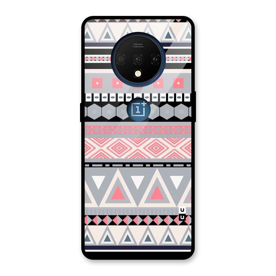 Grey Pink Pattern Glass Back Case for OnePlus 7T