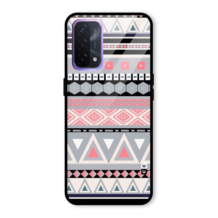 Grey Pink Pattern Glass Back Case for Oppo A74 5G
