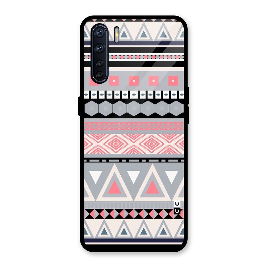 Grey Pink Pattern Glass Back Case for Oppo F15