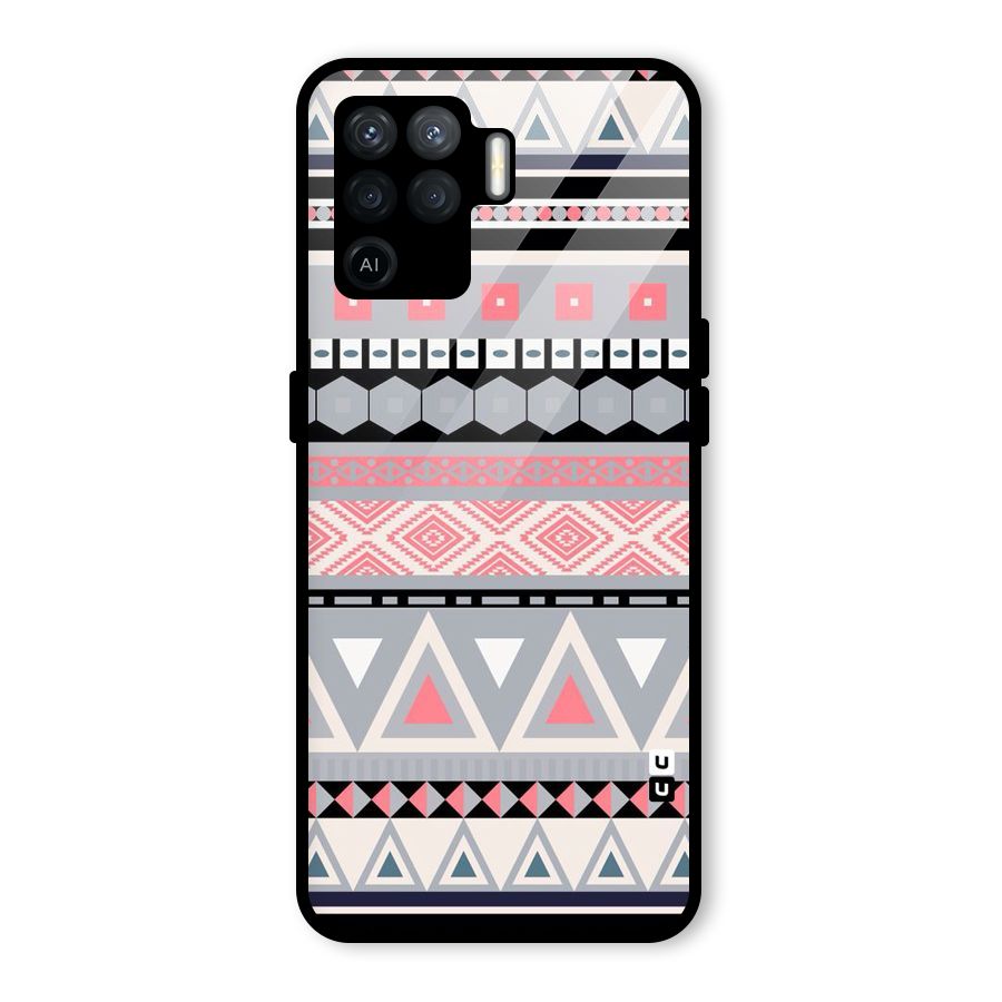 Grey Pink Pattern Glass Back Case for Oppo F19 Pro