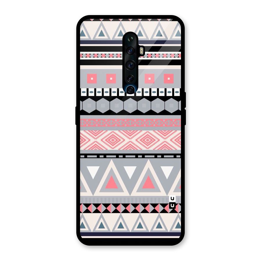 Grey Pink Pattern Glass Back Case for Oppo Reno2 F