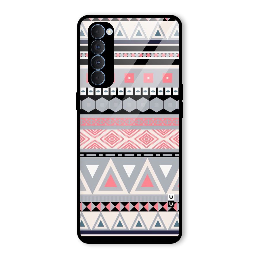 Grey Pink Pattern Glass Back Case for Oppo Reno4 Pro