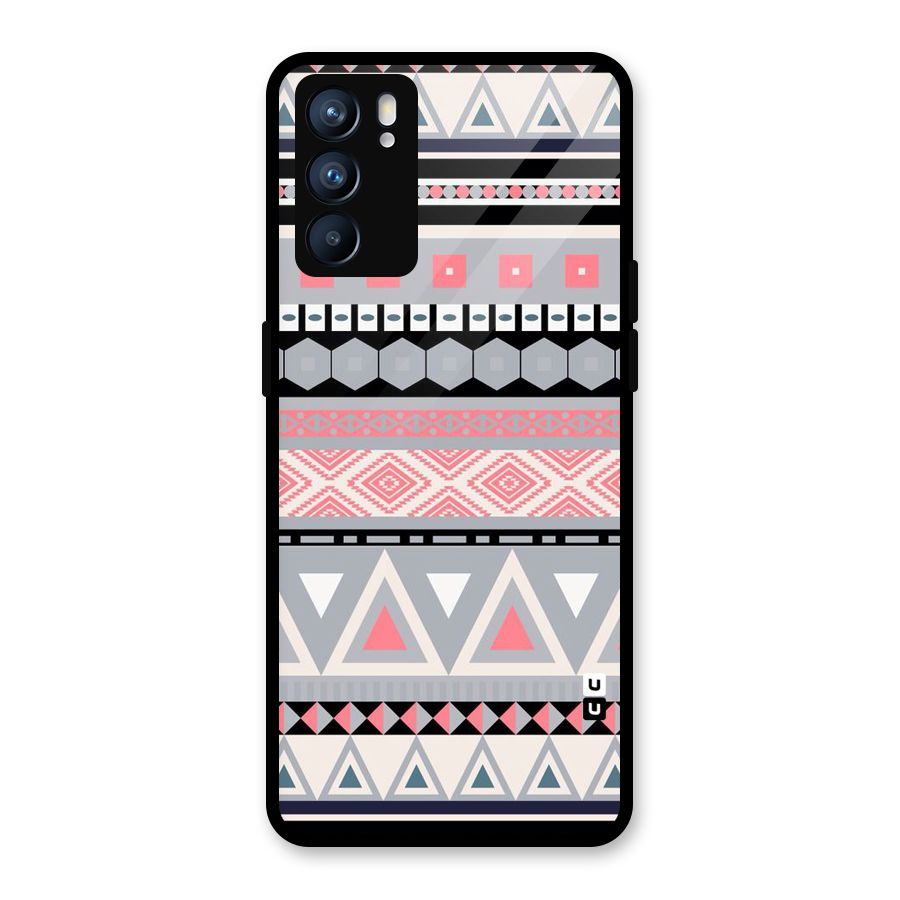Grey Pink Pattern Glass Back Case for Oppo Reno6 5G