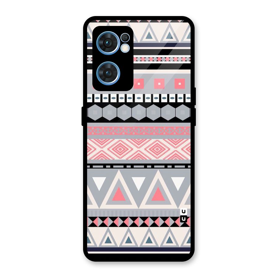 Grey Pink Pattern Glass Back Case for Oppo Reno7 5G