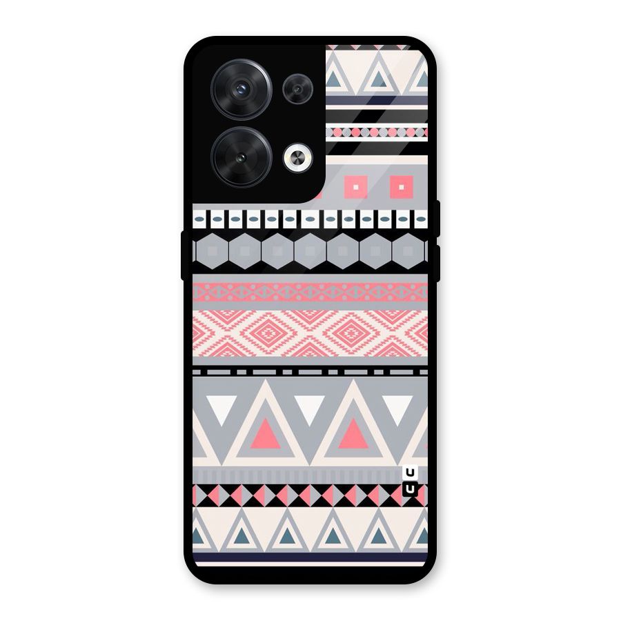 Grey Pink Pattern Glass Back Case for Oppo Reno8 5G