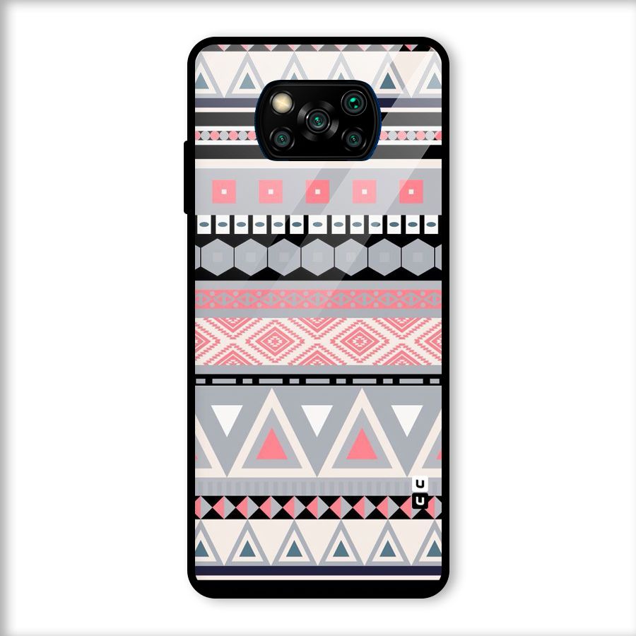 Grey Pink Pattern Glass Back Case for Poco X3