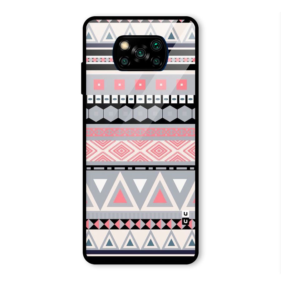 Grey Pink Pattern Glass Back Case for Poco X3 Pro