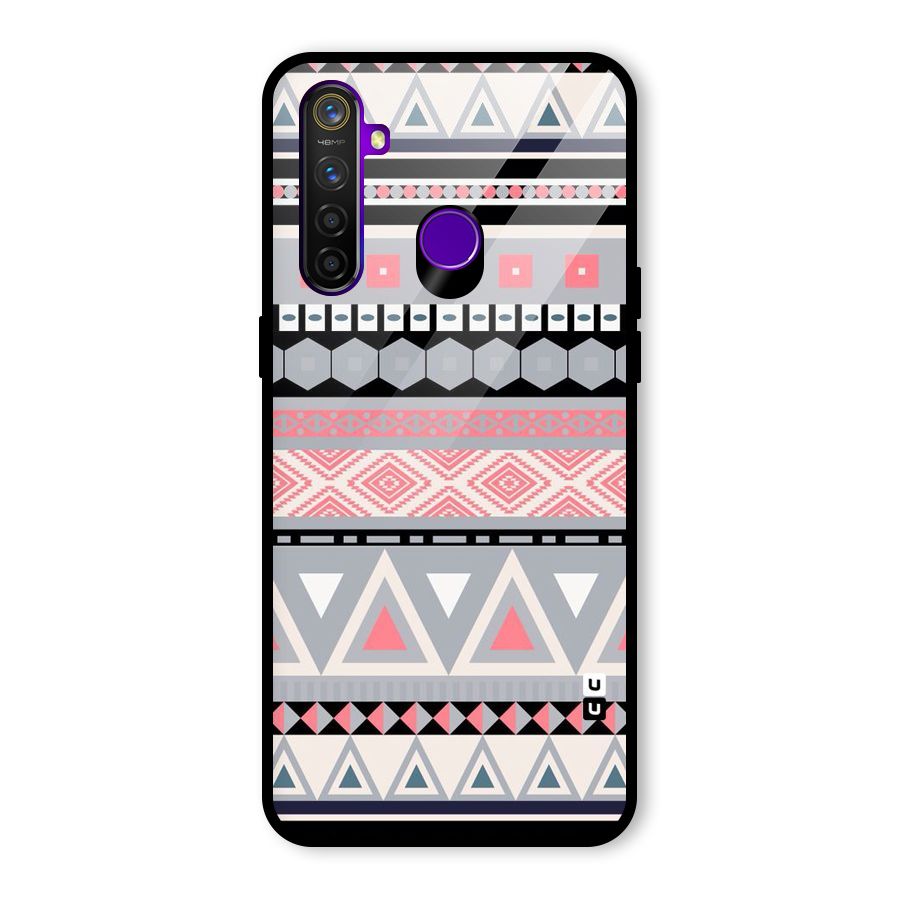 Grey Pink Pattern Glass Back Case for Realme 5 Pro