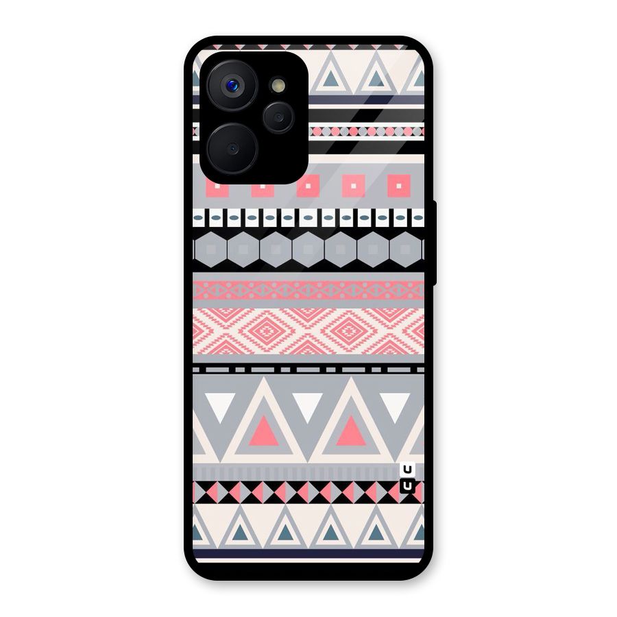 Grey Pink Pattern Glass Back Case for Realme 9i 5G