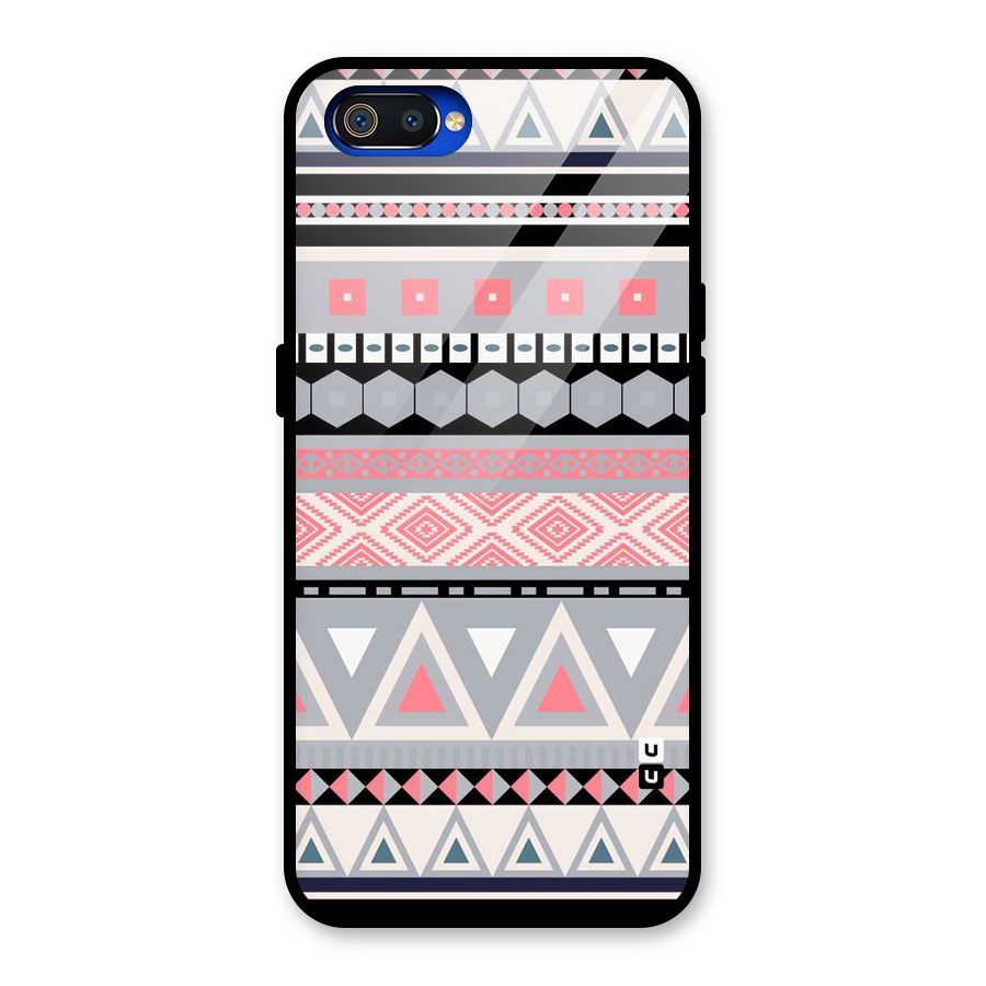 Grey Pink Pattern Glass Back Case for Realme C2