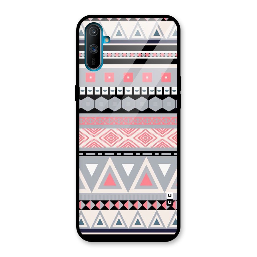 Grey Pink Pattern Glass Back Case for Realme C3