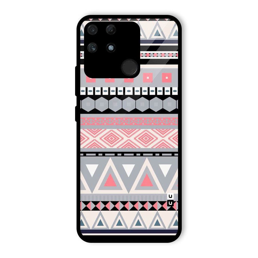 Grey Pink Pattern Glass Back Case for Realme Narzo 50A
