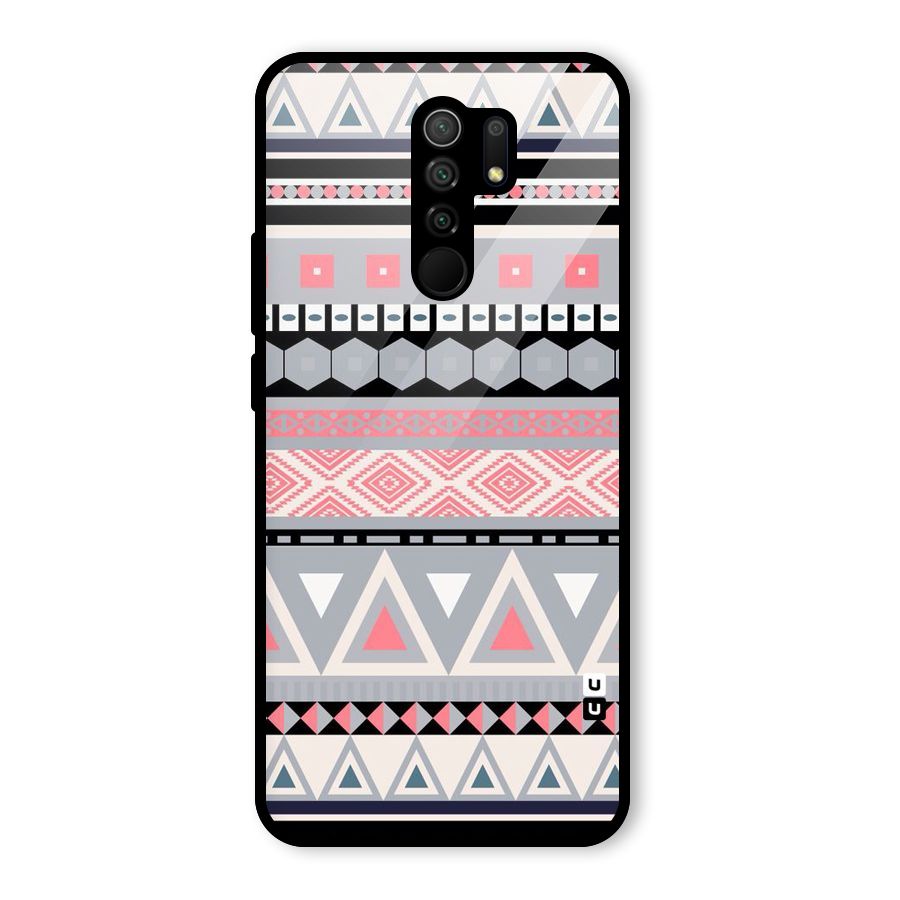 Grey Pink Pattern Glass Back Case for Redmi 9 Prime