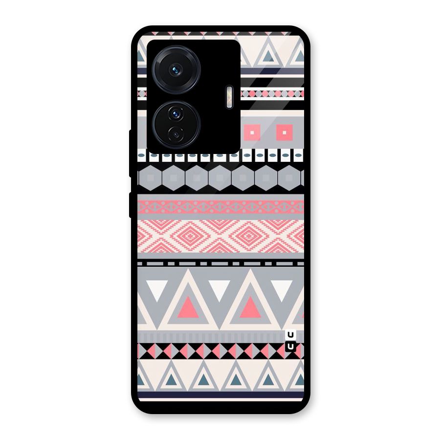 Grey Pink Pattern Glass Back Case for Vivo T1 Pro
