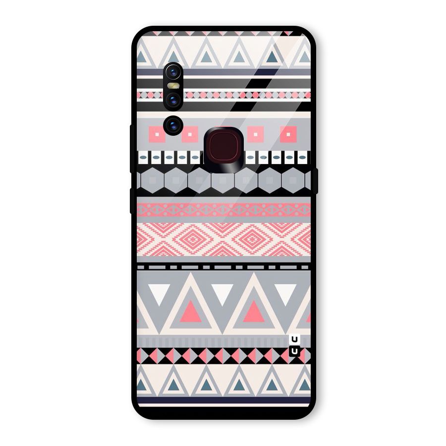 Grey Pink Pattern Glass Back Case for Vivo V15