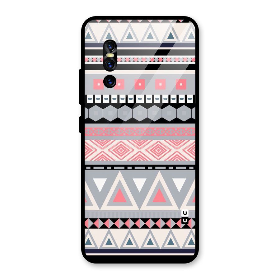 Grey Pink Pattern Glass Back Case for Vivo V15 Pro