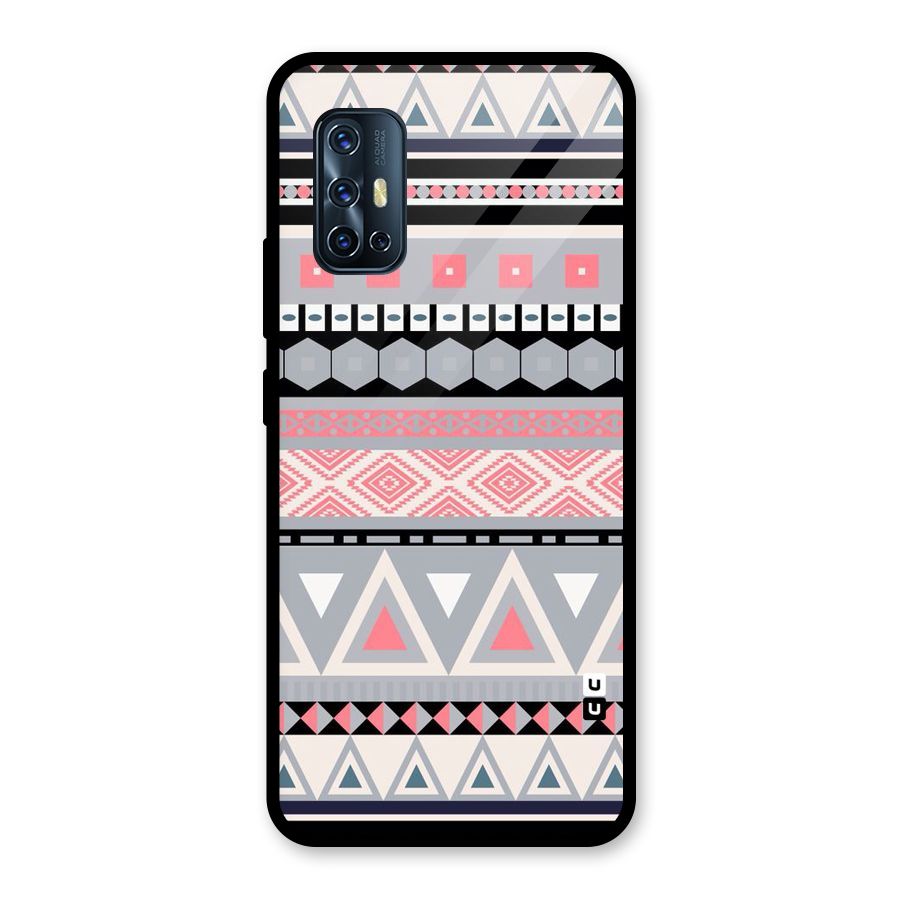Grey Pink Pattern Glass Back Case for Vivo V17