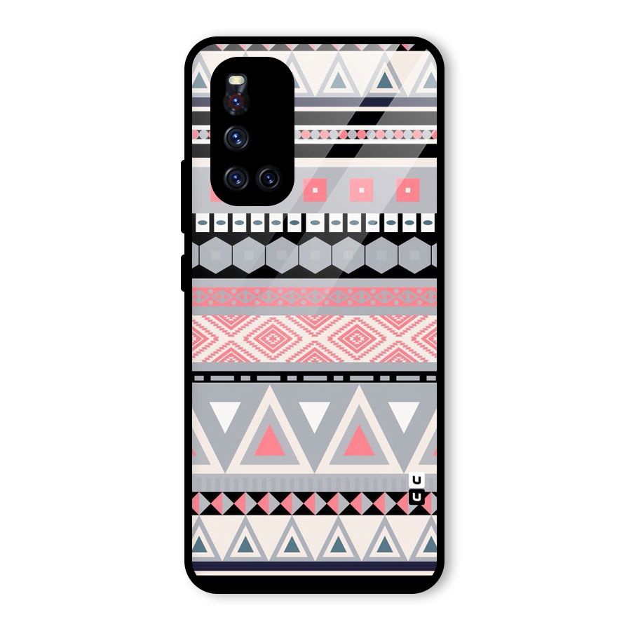 Grey Pink Pattern Glass Back Case for Vivo V19