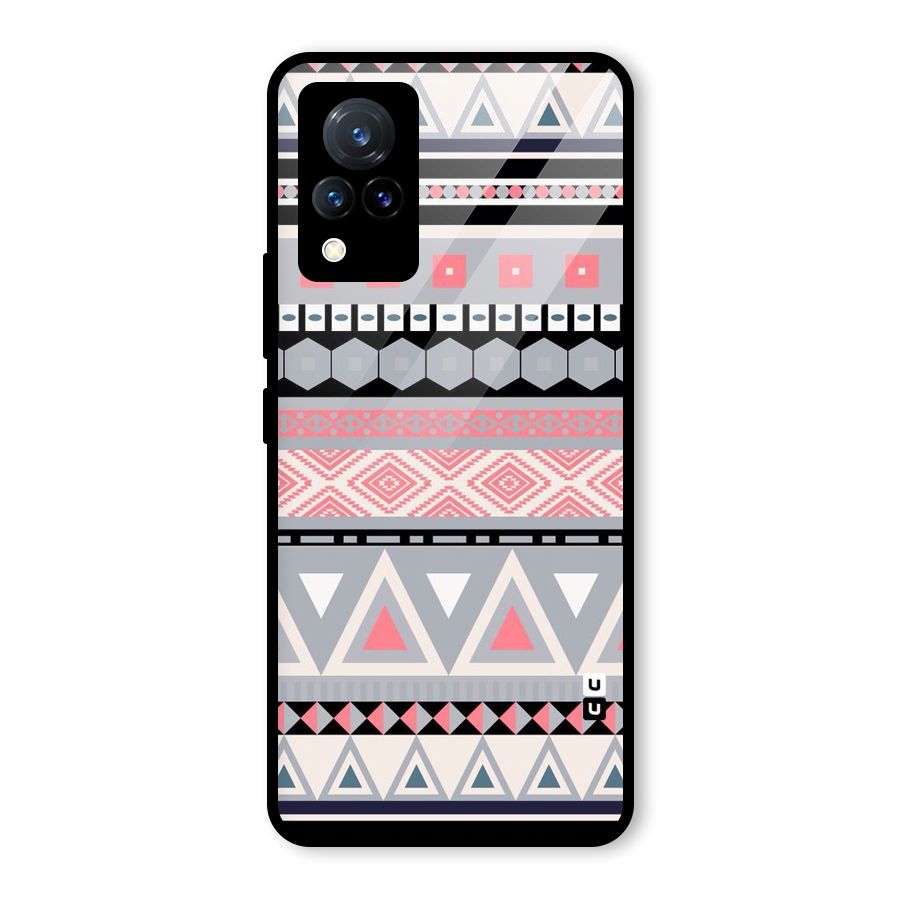 Grey Pink Pattern Glass Back Case for Vivo V21 5G